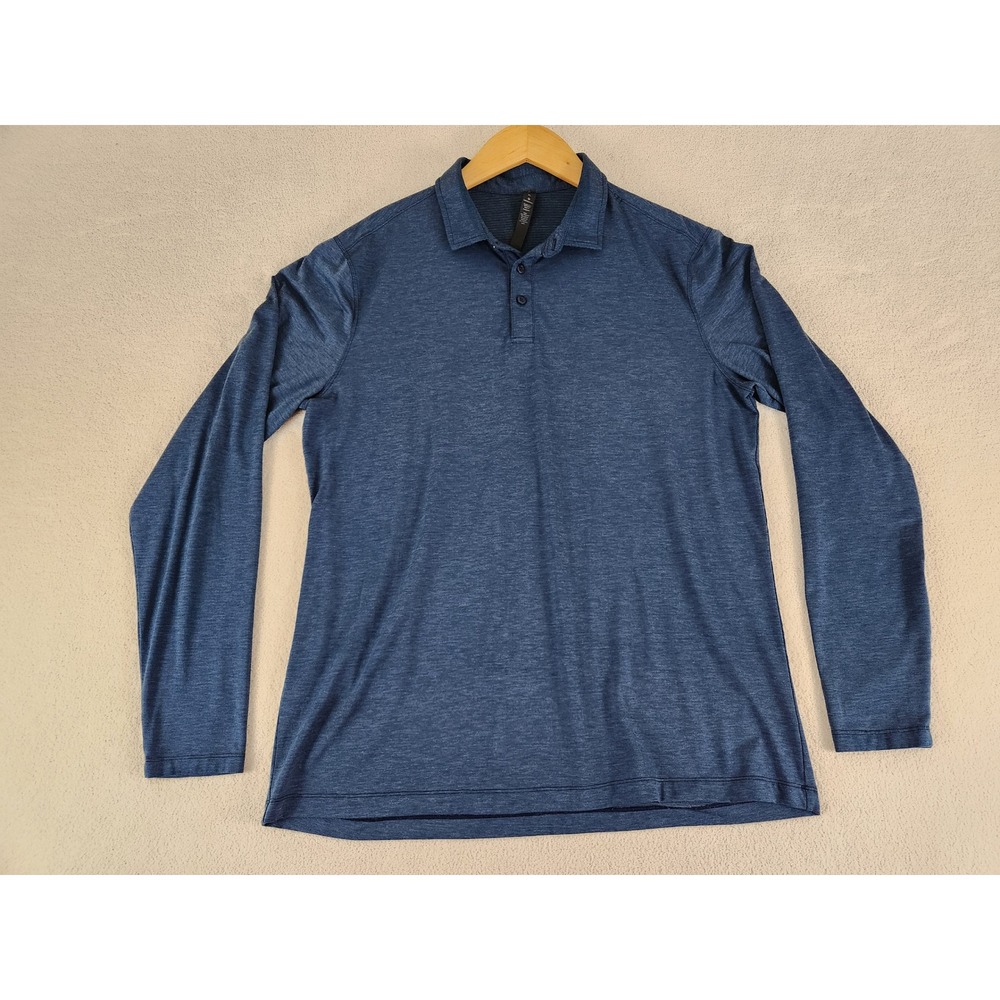 Men's lululemon Heather Blue Long Sleeve Polo Soft Style Size XL